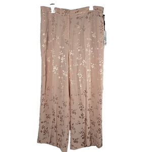 Calvin Klein Blush Satin Embroidered Wide Leg Pants Size 16